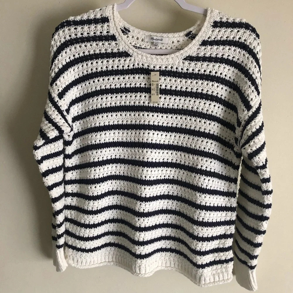 Madewell Women's Striped Open-Stitch Austen Pullover Sweater S